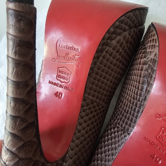 Christian Louboutin Brown Python Embossed Leather Peep Toe Pumps - Picture 11 of 11
